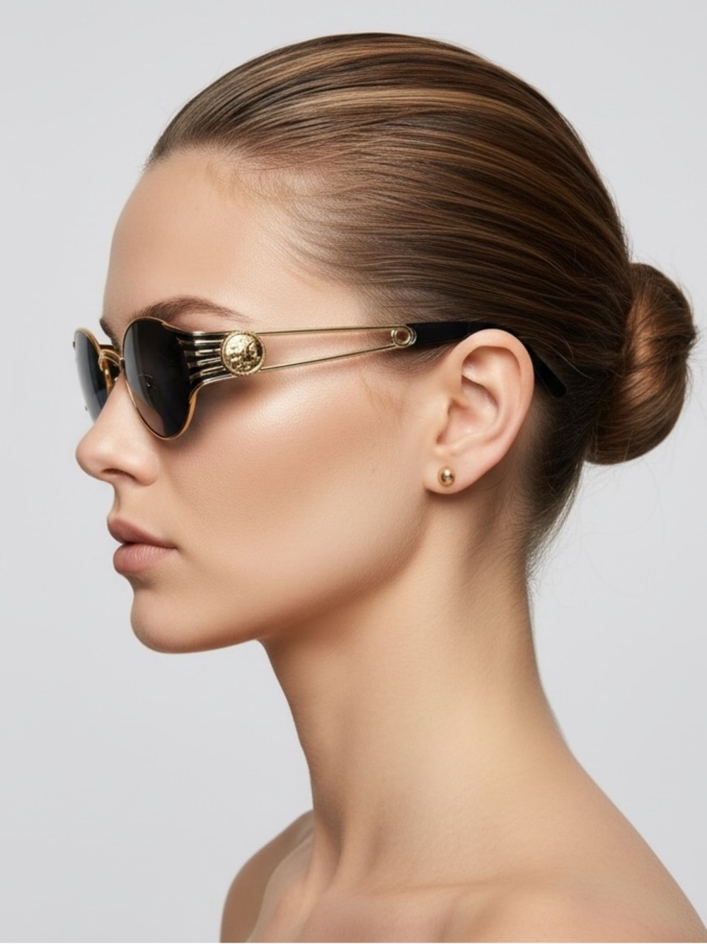 Vintage Fendi FS 300 Sunglasses Gold Black Oval Roman Coin Safety Pin 90s ODB - Picture 5 of 16